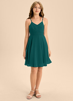 Azazie Avelina Junior Peacock A-Line Pleated Chiffon Dress image4