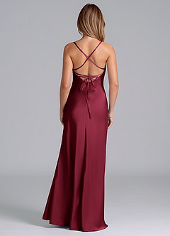Azazie Seema At-home Try On Dresses Burgundy Mermaid Corset Stretch Satin Dress image7
