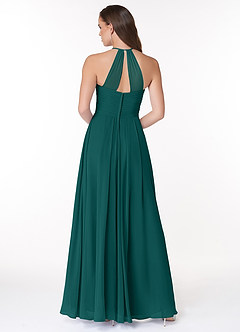 Azazie Ginger Brautjungfernkleider A-Linie Halter Gefaltet Chiffon Kleid Pfau image2