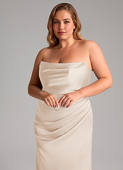 Azazie Leonis Brautjungfernkleider Wandelbar Meerjungfrau-Linie Plissee Stretch-Satin Kleid Alabaster Weiß image11