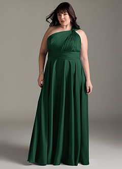 Azazie Charlize Bridesmaid Dresses Dark Green A-Line One Shoulder Stretch Satin Dress image13