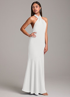 Azazie Lorena Vestidos de madrinha de casamento Vestido Branco de Chiffon de sereia com Plissado image5