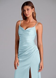 Azazie Claudelle Vestidos de madrinha de casamento Vestido Nuvem Azul de Cetim elástico de sereia com Sem alças image2