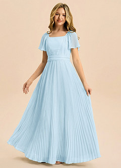 Azazie Lyra Junior Sky Blue A-Line Pleated Chiffon Dress image4