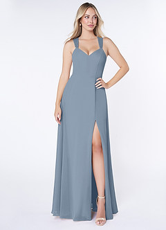 Azazie Jane Bridesmaid Dresses Dusty Blue A-Line V-Neck Pleated Chiffon Dress image1