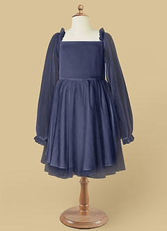 Azazie Aya Abiti da Ragazza di Fiori Abito A-Line in Tulle Con Maniche Stormy image6