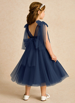 Azazie Dori Robe Demoiselle D'honneur Fillette Robe Trapèze en Tulle Rayé Bleu Marine Foncé image3