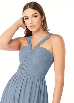 Azazie Dionne Bridesmaid Dresses Dusty Blue A-Line Corset Chiffon Dress image6