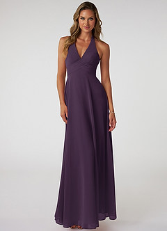 Azazie Tessie Bridesmaid Dresses Plum A-Line V-Neck Pleated Chiffon Dress image1