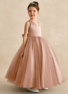 Azazie Peanut Flower Girl Dresses Champagne Rose A-Line Strap Tulle Dress image2