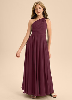 Azazie Charlize Junior Vestido de Cabernet de Gasa de Corte En A con Plisado image3