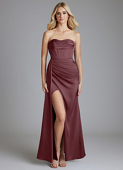 Azazie Amyra Bridesmaid Dresses Sangria Mermaid Off the Shoulder Stretch Satin Convertible Dress image1