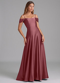 Azazie Seriana 신부 들러리 드레스 A라인 오프 더 숄더 스트레치 새틴 바닥 길이 드레스 image6