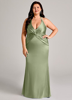 Azazie Valerie Vestidos de damas de honor Vestido Pistacho de Satén Elástico de Corte Sirena con Plisado image7
