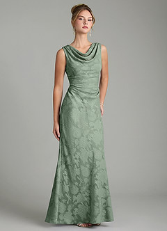 Azazie Kieryn Robes de demoiselle d'honneur Robe Sirène en Blumen-Burnout Plissée Matcha image10