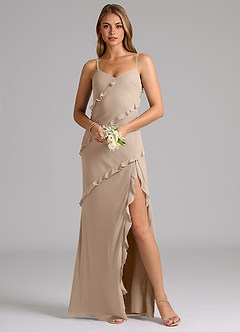 Azazie Nancie Bridesmaid Dresses Taupe Mermaid Ruched Chiffon Dress image8