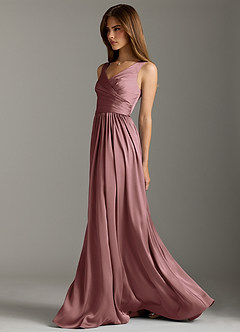 Azazie Keyla Bridesmaid Dresses Vintage Mauve A-Line Pleated Stretch Satin Dress image7