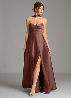 Azazie Ayla Vestidos de damas de honor Vestido de Expresado de Satén Elástico de Corte en A con Corsé image1