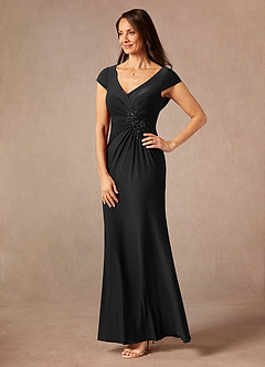 Azazie Marybeth Mother of the Bride Dresses Black Mermaid V-Neck Sequins Lace Dress image3