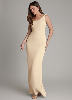 Azazie Hadley Robes de demoiselle d'honneur Robe Sirène en Mousseline de soie Plissée Champagne image4
