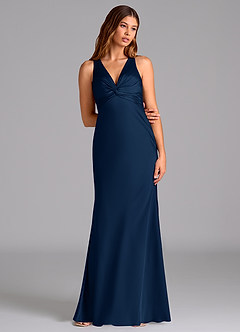 Azazie Hati Bridesmaid Dresses Dark Navy Mermaid Stretch Satin Dress image3