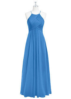 Azazie Ginger Bridesmaid Dresses Blue Jay A-Line Halter Pleated Chiffon Dress image6