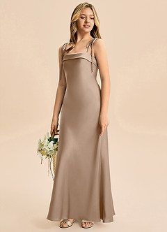 Azazie Willa Junior Robe Sirène en Satin extensible Arc Taupe image5