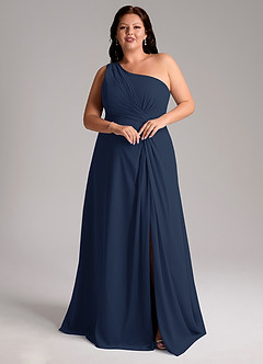 Azazie Brooke Bridesmaid Dresses Dark Navy A-Line One Shoulder Chiffon Dress image10