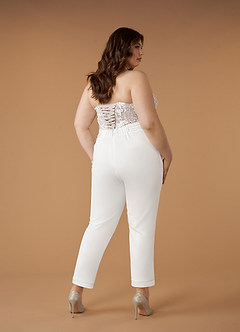 Azazie Tiffany Wedding Dresses Diamond White Nude Pant Styles Lace Stretch Crepe Dress image4