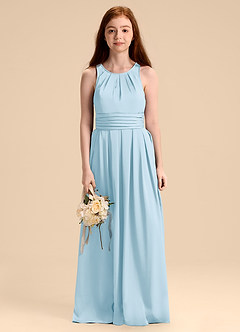 Azazie Bibiane Junior Sky Blue A-Line Pleated Stretch Satin Dress image6