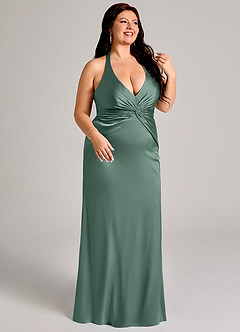 Azazie Valerie Suknie dla druhen Syrena Pofałdowany Satyna elastyczna Do ziemi Sukienka image10