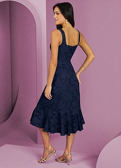 Barbie ♥ Azazie Robes de demoiselle d'honneur Robe Trapèze en Blumen-Burnout avec poches Bleu Marine Foncé image2