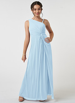 Azazie Brooke Junior Abito A-Line in Maglia Plissettato Azzurro image1