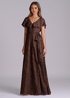 Azazie Lainey Brudtärnklänningar Klä av A-Linje i Blommig Utbrändhet med fickor Ganache image4