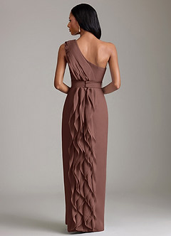 Azazie Venita 신부 들러리 드레스 쉬스 셔링 쉬폰 바닥 길이 드레스 image2