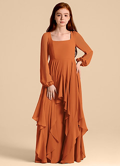 Azazie Clara Junior Cinnamon A-Line Blouson Chiffon Dress image5