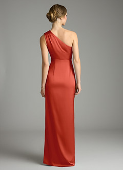 Azazie Emorie Robes de demoiselle d'honneur Robe Fourreau en Satin extensible Une épaule Rouille image6