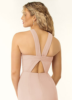 Azazie Rue Abiti da Damigella Abito A-Line in Chiffon con Scollo Halter Rosa Inglese image2