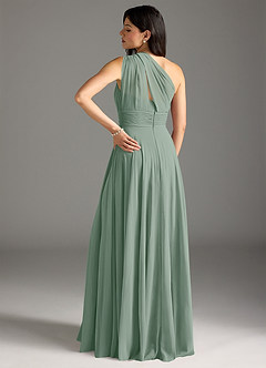 Azazie Charlize Vestidos de damas de honor Vestido de Salvia Plateada de Gasa de Corte en A con Hombro unilateral image2