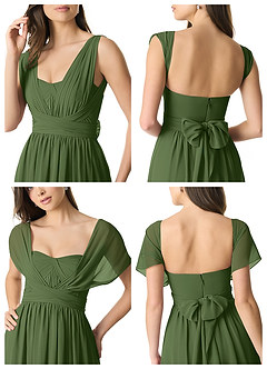 Azazie Olani Robes de demoiselle d'honneur Robe Trapèze Convertible en Mousseline de soie Épaule décolletée Olive image9