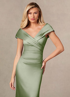 Azazie Ludlow Mother of the Bride Dresses Dusty Sage Mermaid Pleated Stretch Satin Dress image6