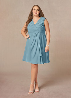 Azazie Theron Mother of the Bride Dresses Moody Blue A-Line V-Neck Pleated Chiffon Dress image6