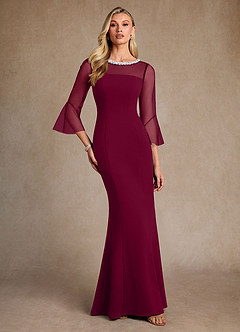 Azazie Bellevie Moeder van de bruid jurken Kolom Jurk van Stretch crêpe Kralen Bourgondië image4