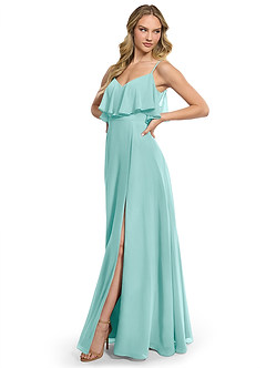 Azazie Jean Bridesmaid Dresses Aqua A-Line Chiffon Convertible Dress image4