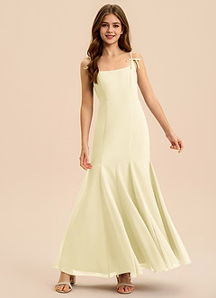 Azazie Evey Junior Vestido de Sorbete De Limón de Gasa de Corte Sirena con Plisado image3