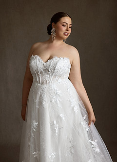Azazie Florentina Robes de mariée Robe Trapèze en Tulle Paillettes en forme de cœur Blanc De Diamant image18