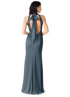 Azazie x Delaney Bridesmaid Dresses Twilight Sheath High Neck Stretch Satin Dress image4