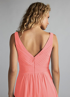 Azazie Grace Bridesmaid Dresses Coral A-Line Pleated Chiffon Dress image6