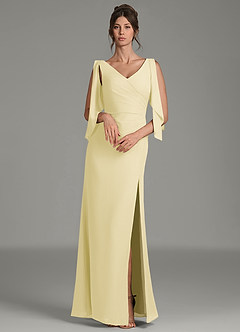 Azazie Kristen Robes de demoiselle d'honneur Robe Fourreau en Mousseline de soie Plissée Sorbet Citron image4