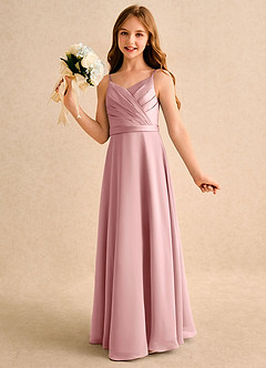 Azazie Umina Girls Formal Flower Girl Dresses Dusty Rose A-Line Pleated Matte Satin Dress image3